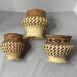 Vintage Hand Woven Tarahumara Twill Basket Double Weave Textured Finish Lot of 3